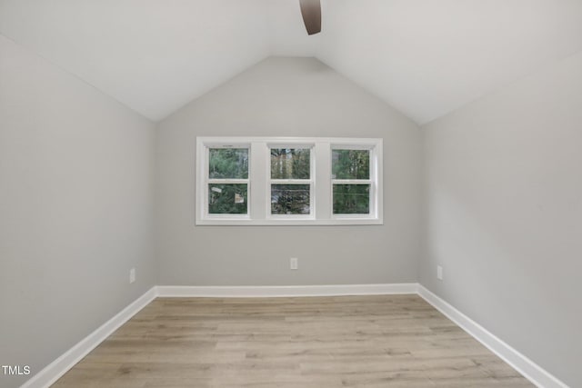 bonus room with ceiling fan, lofted ceiling, and light hardwood / wood-style floors