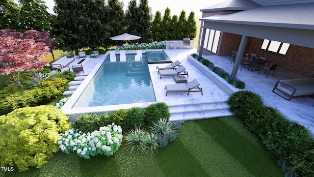 216 Dartmouth Rd, Raleigh, NC 27609 - view of swimming pool featuring a patio area, an infinity pool, and outdoor dining space