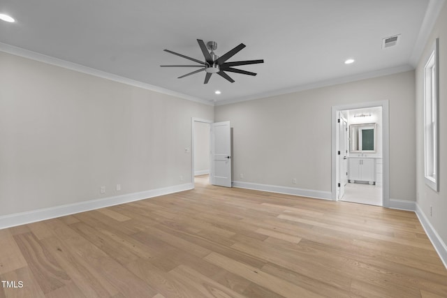 2105 Gentry Rd, Wake Forest, NC 27587 - unfurnished room featuring crown molding, ceiling fan, light wood-style floors, recessed lighting, and baseboards