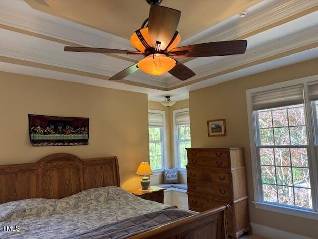 2012 Silverleaf Dr, Youngsville, NC 27596 - bedroom featuring multiple windows, a raised ceiling, and ceiling fan