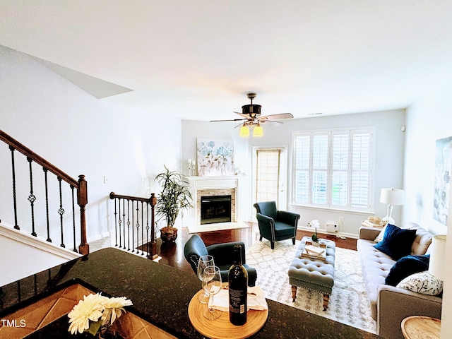 living room with ceiling fan