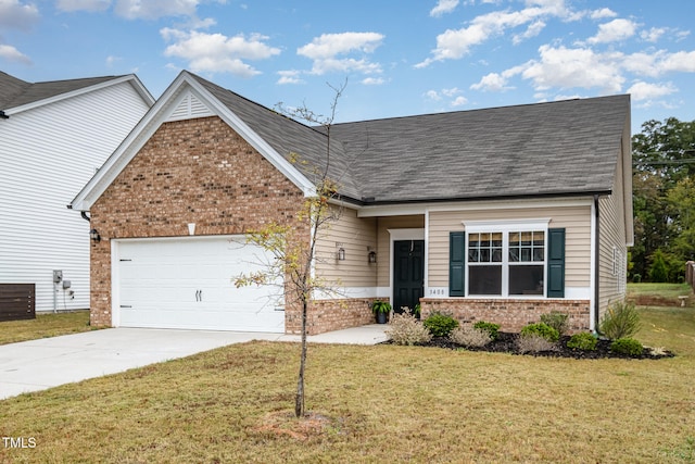 view of front facade with a garage and a front yard