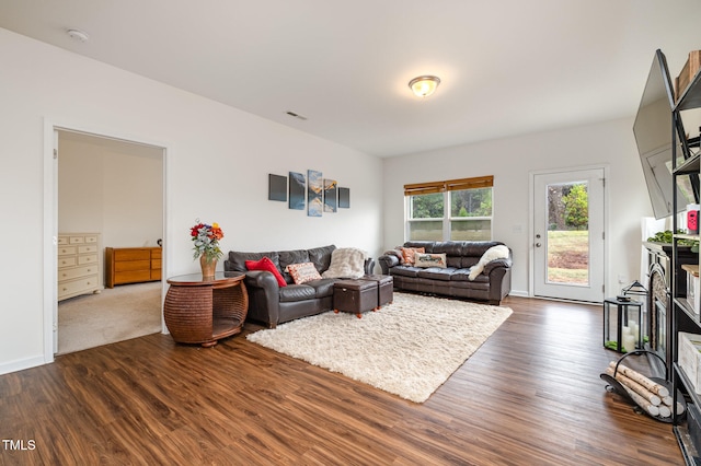 living area featuring dark wood-style flooring