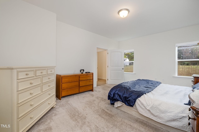 bedroom with light carpet