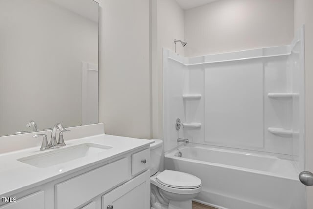 full bathroom featuring shower / bathtub combination, toilet, and vanity