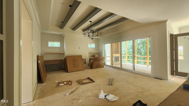 286 W Beech Slope Ct, Chapel Hill, NC 27517 - unfurnished living room featuring plenty of natural light and beamed ceiling