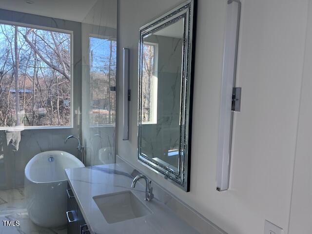 bathroom with a healthy amount of sunlight, a bathing tub, and sink