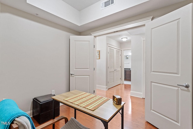 home office featuring light wood-type flooring