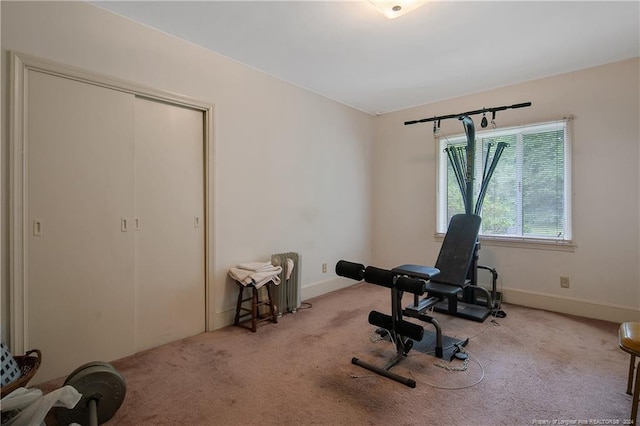 exercise area with light colored carpet