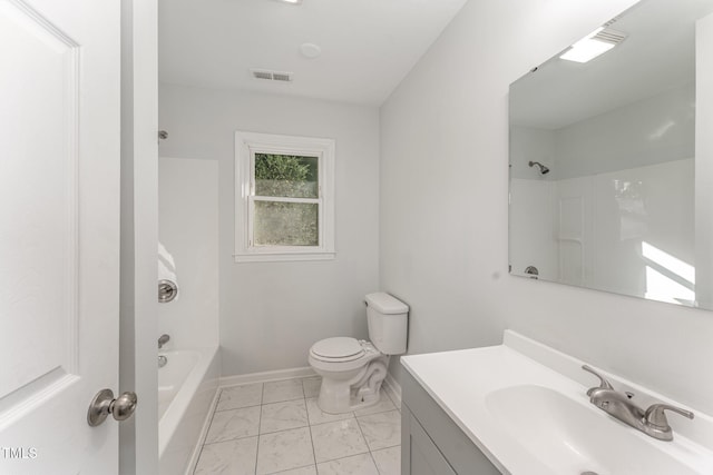 full bathroom featuring vanity, toilet, and tub / shower combination