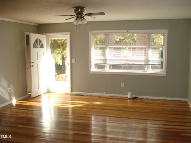 entryway with wood-type flooring, plenty of natural light, and a textured ceiling