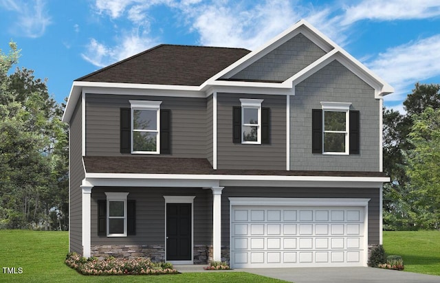 craftsman house featuring a garage and a front yard