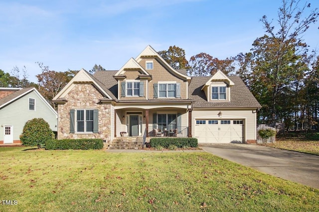 craftsman-style home with covered porch and a front yard