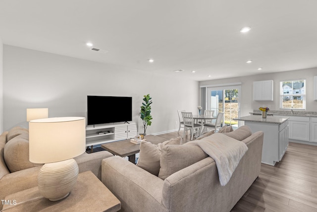 living room with light wood-type flooring