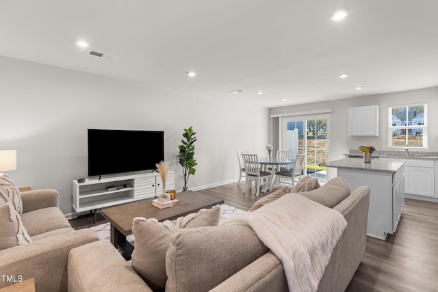 living room with hardwood / wood-style flooring