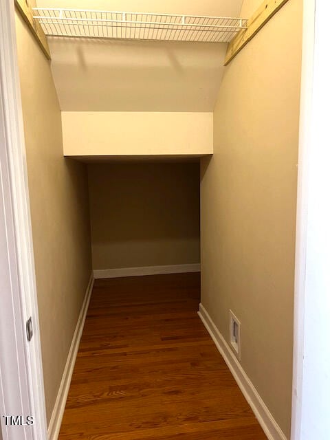 walk in closet featuring dark hardwood / wood-style flooring