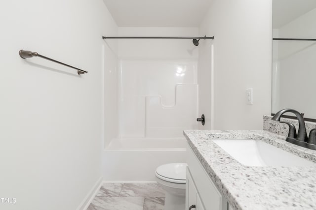 full bathroom with vanity, toilet, and bathtub / shower combination