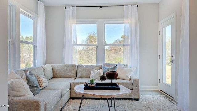 living room with light hardwood / wood-style floors