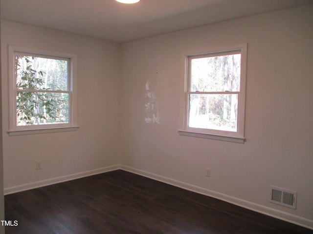 spare room with dark wood-type flooring