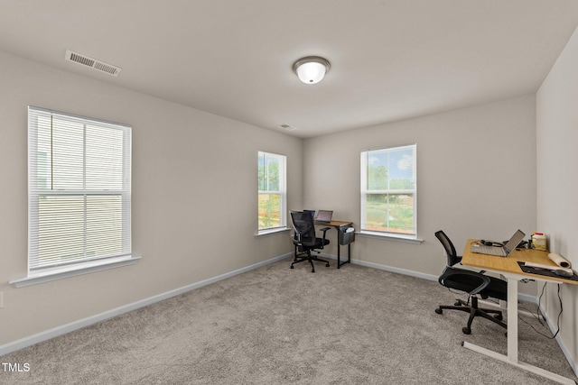 office space featuring light colored carpet