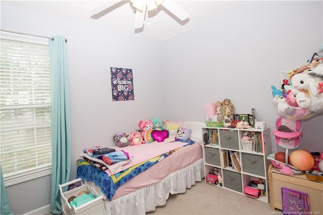 bedroom with carpet floors and ceiling fan