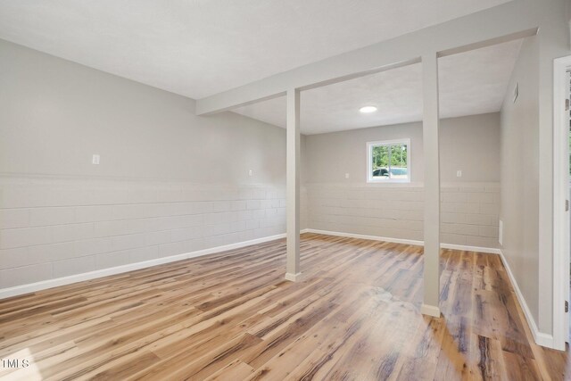 basement with hardwood / wood-style flooring