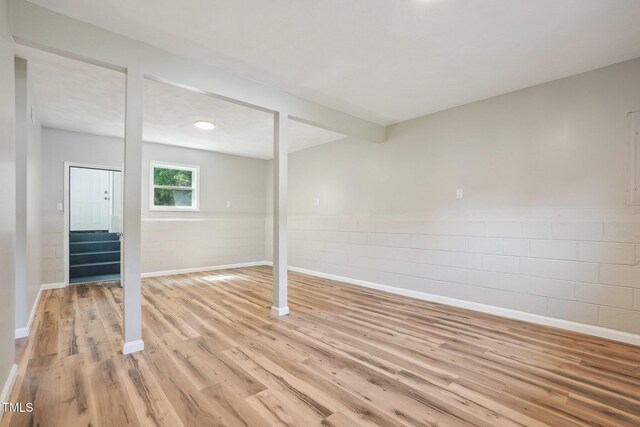 basement featuring light hardwood / wood-style flooring