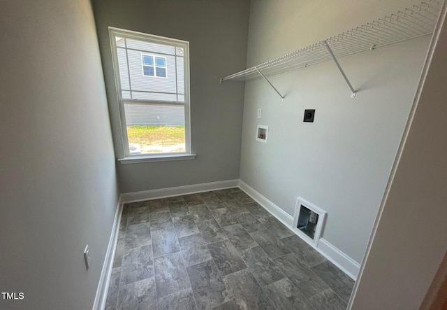 laundry room with hookup for a washing machine, visible vents, hookup for an electric dryer, laundry area, and baseboards