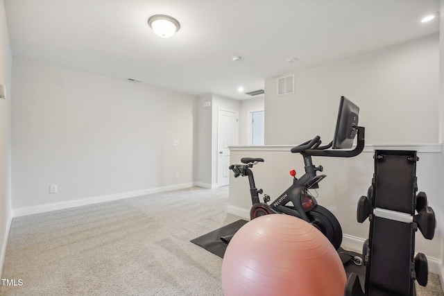 workout room with light carpet