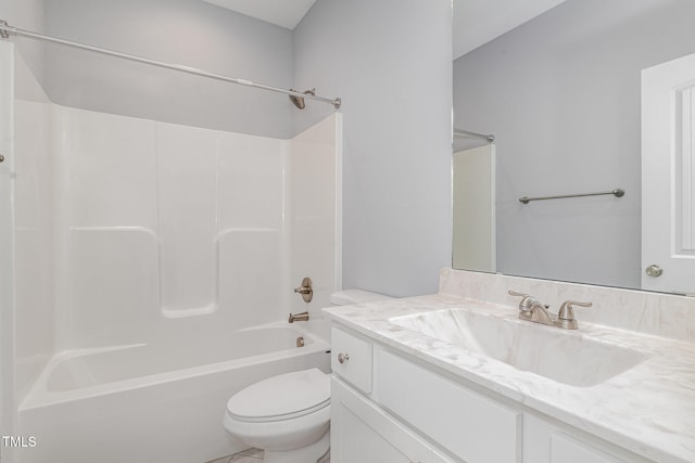 full bathroom featuring vanity, shower / bath combination, and toilet