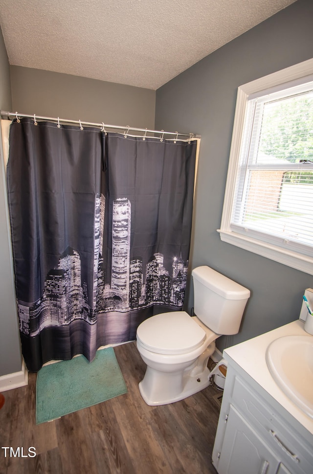 bathroom featuring vanity, a textured ceiling, and hardwood / wood-style flooring