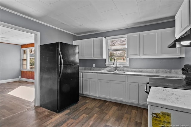 kitchen featuring dark hardwood / wood-style flooring, black appliances, a healthy amount of sunlight, and sink