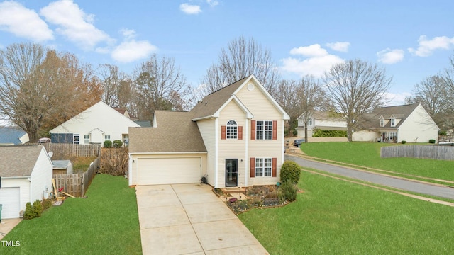 front facade featuring a front yard and a garage