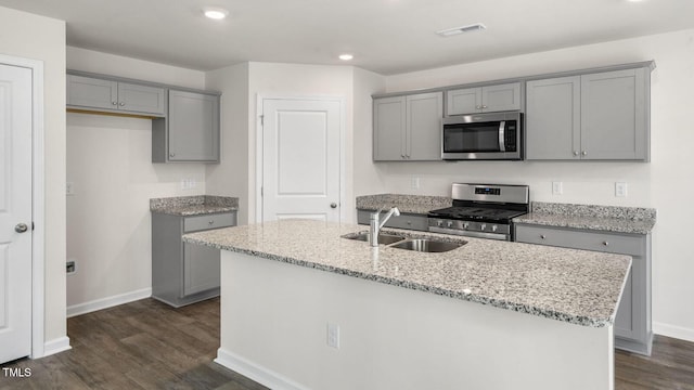 236 Holton St, Smithfield, NC 27577 - kitchen with stainless steel appliances, gray cabinetry, a sink, and recessed lighting