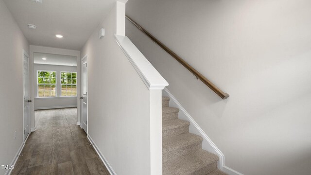 236 Holton St, Smithfield, NC 27577 - staircase with wood finished floors, recessed lighting, and baseboards