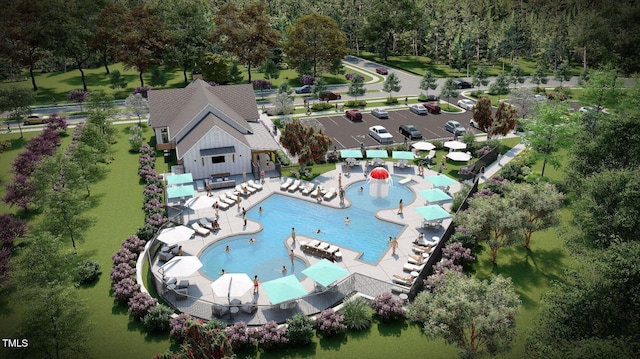 904 Delano Dr, Knightdale, NC 27545 - view from above of property featuring a pool