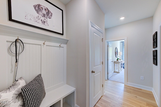 904 Delano Dr, Knightdale, NC 27545 - mudroom featuring light wood-style flooring, baseboards, and recessed lighting