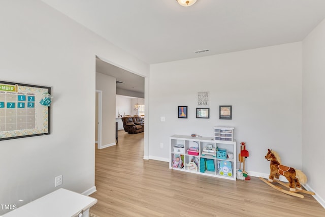 playroom featuring light hardwood / wood-style floors