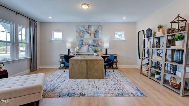 office area featuring light hardwood / wood-style floors and plenty of natural light