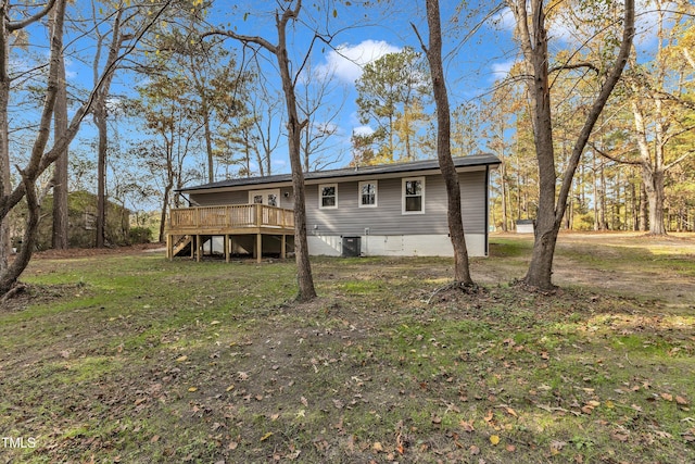 1518 Parks Village Rd, Zebulon, NC 27597 - rear view of property with a deck and stairway