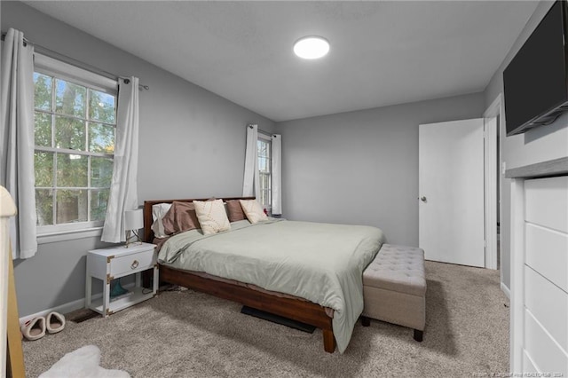 carpeted bedroom featuring multiple windows