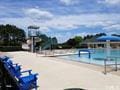 view of swimming pool featuring a water view and a beach view