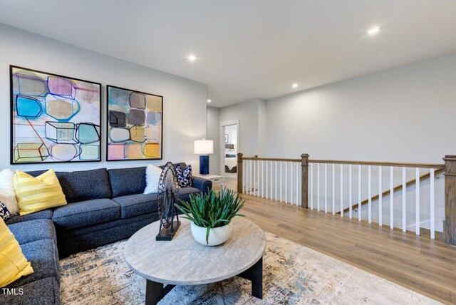 living room with hardwood / wood-style flooring