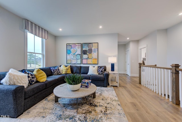 living room featuring light wood-type flooring