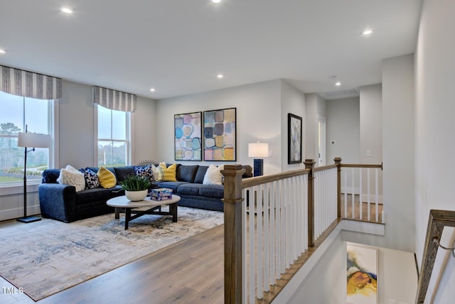 living room with hardwood / wood-style flooring