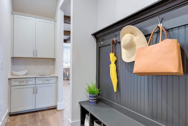 mudroom featuring light hardwood / wood-style flooring