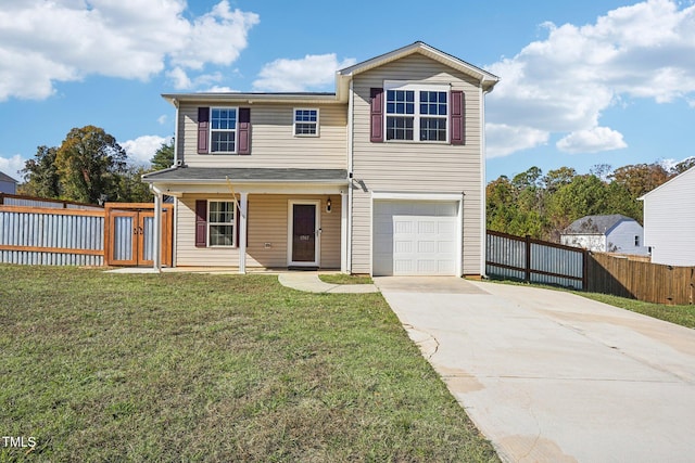 view of front of home featuring a front yard and a garage