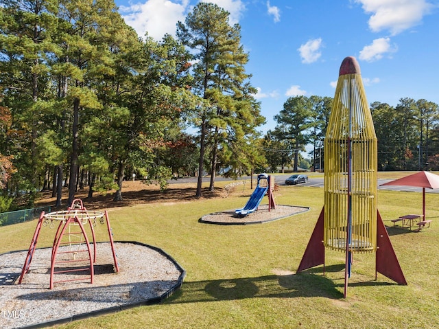 view of playground featuring a yard