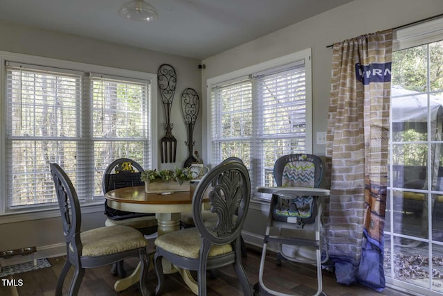 dining area featuring hardwood / wood-style flooring and a healthy amount of sunlight