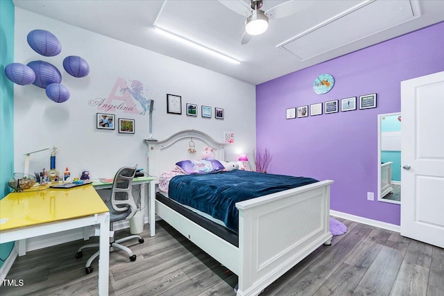 bedroom featuring ceiling fan and hardwood / wood-style floors